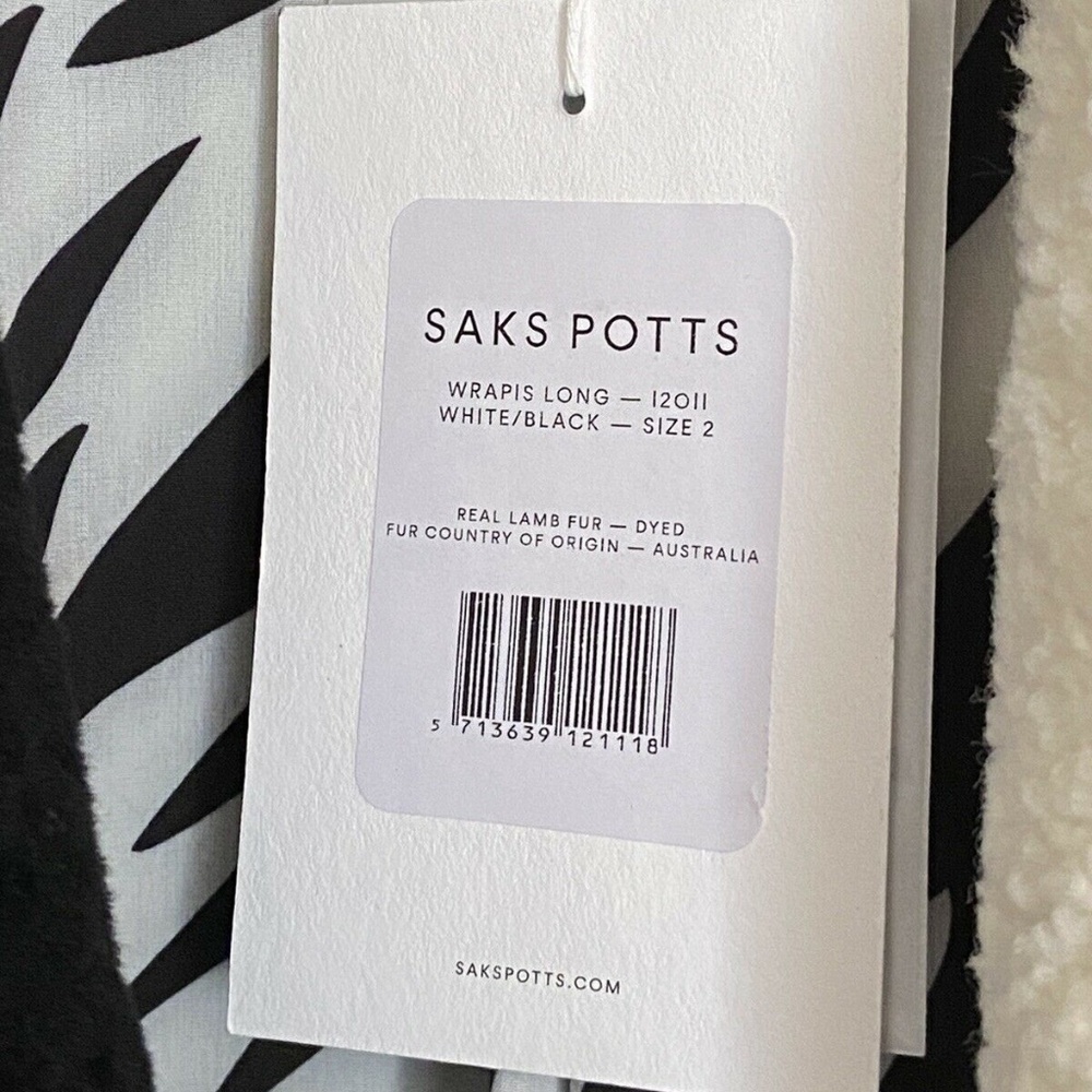 NWT Saks Potts Shearling Wrapis Long Coat B&W - Picture 3 of 4